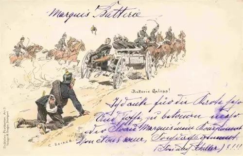 AK / Ansichtskarte BECKER C. Militaria Kuenstlerlitho Soldaten Pferdkutsche 
