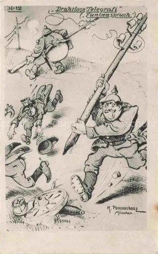 AK / Ansichtskarte POMMERHANZ K. Muenchen Kuenstlerkarte Soldaten Telegrafie Funkenspruch 