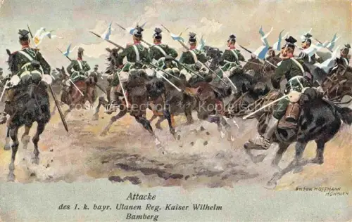 AK / Ansichtskarte HOFFMANN Anton Militaria Kuenstlerkarte Attacke Pferde Soldaten 