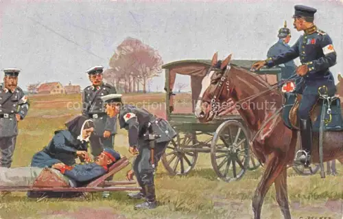AK / Ansichtskarte BECKER C. Militaria Kuenstlerlitho Rote Kreuz Soldaten Pferd 