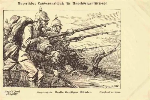 AK / Ansichtskarte JANK Angelo Kuenstlerkarte angriff Soldaten Pickelhaube Muenchen 
