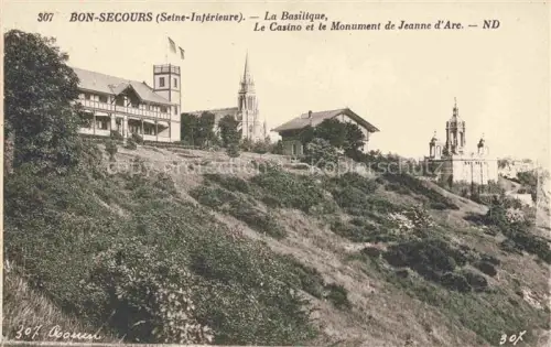 AK / Ansichtskarte Bonsecours Bon-Secours 76 La Basilique Le Casino et le Monument de Jeanne d'Arc
