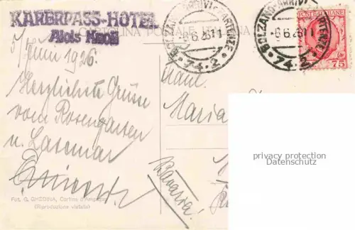 AK / Ansichtskarte Catinaccio 1580 Rosengartengruppe Dolomiti IT Hotel Passo di Cost Blonga