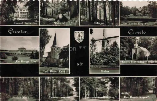 AK / Ansichtskarte Ermelo NL Kasteel Waterval Solsegat Het Roode Koper De Hooge Riet Kerk Molen Kapel Allee Stempel Wollmann Sammlung