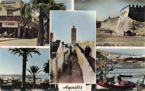 AK / Ansichtskarte Agadir Maroc La Potinière La Casbah Le Minaret et le port