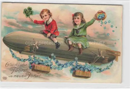 AK / Ansichtskarte Zeppelin Luftschiff -- Kinder Neu Jahr Kleeblatt EAS 