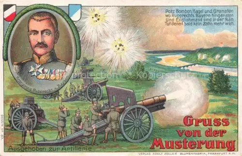 AK / Ansichtskarte Musterung Conscription Reclutamiento Arruolamento Militaria Ausgehoben zur Artillerie Kronprinz Rupprecht v. Baxern 