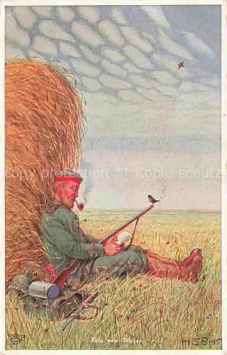 AK / Ansichtskarte Verlag Primus Nr. 1075 Fern von Schuss Heu Soldat Gewehr Militaria