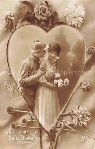 AK / Ansichtskarte Foto DIX Paris Nr. 982/3 Liebe Liebespaar Soldat Blumen 