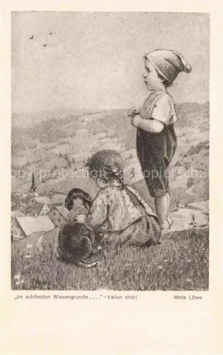 AK / Ansichtskarte LoeWE Meta Kuenstlerkarte Wiese Vallon Cheri Kinder Child Hund 