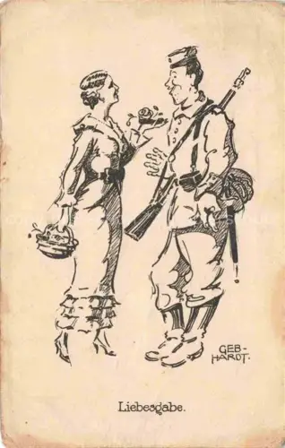 AK / Ansichtskarte GEBHARDT Militaria Kuenstlerkarte Liebesgabe Frau Kleid Mode Soldat 1 WK