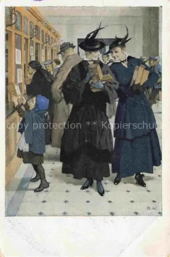 AK / Ansichtskarte Wennerberg Brynolf Kuenstlerkarte Nr. 15 Liebesgaben Frauen Hut Postamt