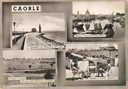 AK / Ansichtskarte Caorle Veneto IT Passeggiata alla Madonnina dell' Angelo Darsena Cosorzio peschereccio Spiaggia Falconera