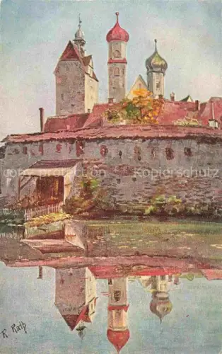 AK / Ansichtskarte Isny Allgaeu Stadtmauer Kirchtuerme Kuenstlerkarte