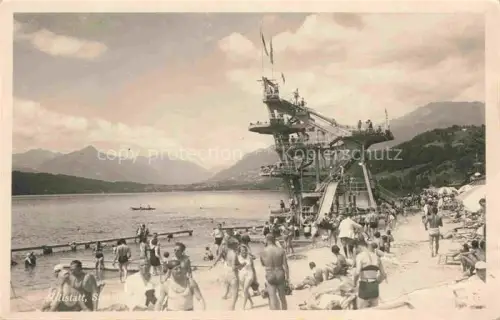 AK / Ansichtskarte Millstatt Millstaettersee Kaernten AT Badestrand Sprungturm