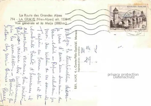 AK / Ansichtskarte La Grave-en-Oisans Briancon 05 Hautes-Alpes Vue générale et la Meije Route des Grandes Alpes vue aérienne