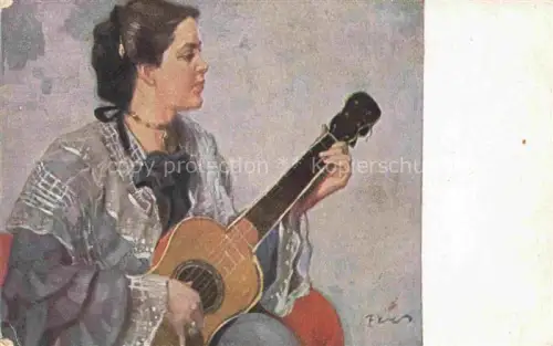 AK / Ansichtskarte Gitarre Guitar Guitare Chitarra Guitarra-- Frau 