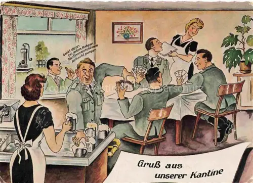 AK / Ansichtskarte Kartenspiel-Postkarte Jeu de Cartes CPA-- Kantine Militaria Bier