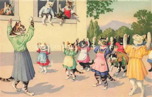 AK / Ansichtskarte Vermenschlicht Humanises-- Katzen Tanz 