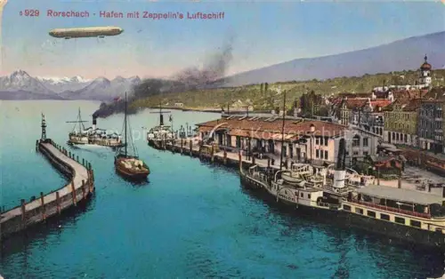 AK / Ansichtskarte RORSCHACH Bodensee SG Hafen mit Zeppelin's Luftschiff