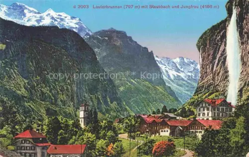 AK / Ansichtskarte Lauterbrunnen BE mit Staubbach Wasserfall und Jungfrau