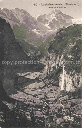 AK / Ansichtskarte Lauterbrunnental Staubbach und Breithorn