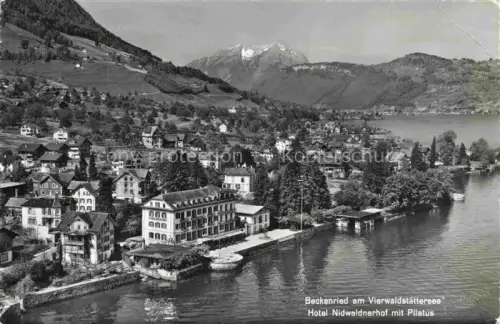AK / Ansichtskarte Beckenried Vierwaldstaettersee NW Hotel Nidwaldnerhof mit Pilatus