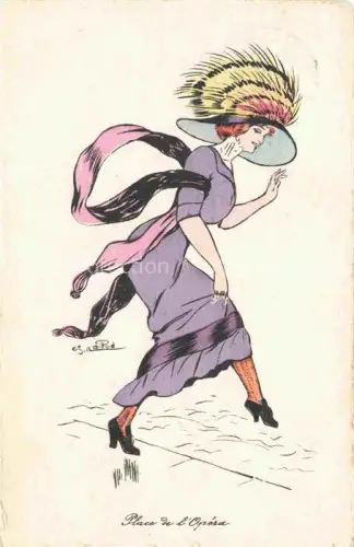 AK / Ansichtskarte Hutmode Mode-des-Chapeaux Hat-fashion Cappeli Sombreros-- Frau Place de Opera 