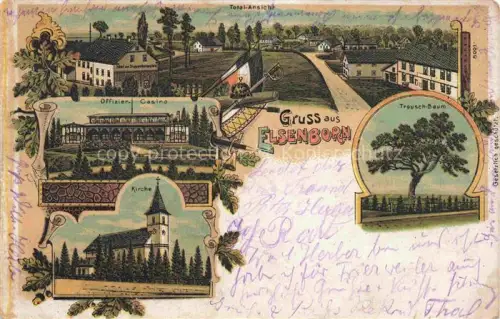 AK / Ansichtskarte Elsenborn Belgie Truppenuebungsplatz Offizier-Casino Kirche Trousch-Baum Feldpost Litho