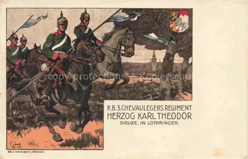 AK / Ansichtskarte Dieuze Duss Lothringen 57 Moselle K. B. 3. Chevaulegers Regiment Herzog Karl Theodor Kuenstlerkarte