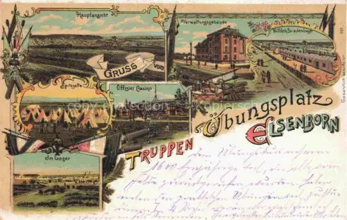 AK / Ansichtskarte Elsenborn Belgie Truppenuebungsplatz Verwaltungsgebaeude Barackenlager Offizier-Casino Zelte Litho Feldpost