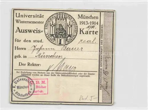 AK / Ansichtskarte MueNCHEN Ausweiskarte Universitaet