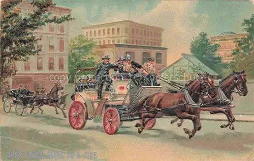 AK / Ansichtskarte Feuerwehr Fire-Brigade Pompiers Bomberos Pferdkutsche Litho