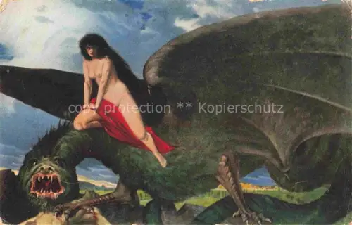 AK / Ansichtskarte Ruedisuehli Eduard Kuenstlerkarte Daemon der Liebe Frauen Drachen 