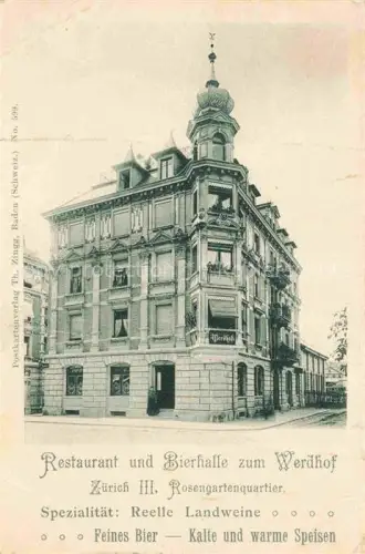 AK / Ansichtskarte ZueRICH  ZH Restaurant Bierhalle zum Werdhof Rosengartenquartier