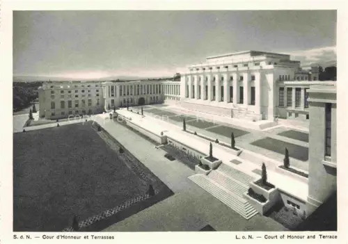 AK / Ansichtskarte GENEVE Genf GE Facade principale du Palais et batiment du Conseil SdN Cour d'Honneur et Terrasses
