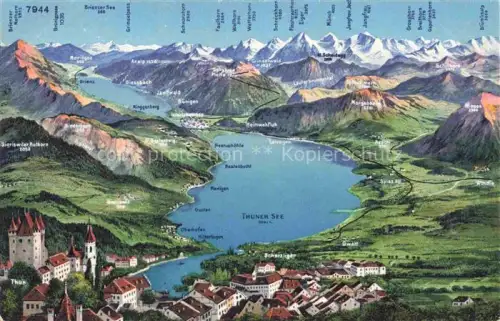 AK / Ansichtskarte THUN Thoune BE Panoramakarte rund um den Thuner See Militaerpost