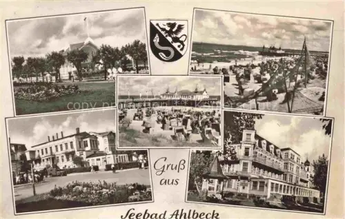 AK / Ansichtskarte AHLBECK HERINGSDORF Insel Usedom Ostseebad Kurkonzert Strand Fischernetze Hotels