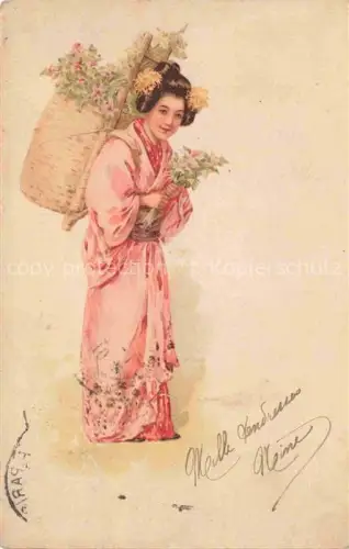 AK / Ansichtskarte Geisha Japan Frau Blumen Litho