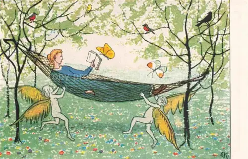 AK / Ansichtskarte KREIDOLF Ernst Kuenstlerkarte Haengematte Fruehling Kinder Engel Vogel 