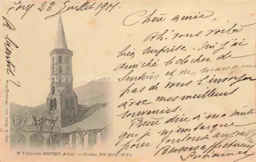 AK / Ansichtskarte Seutein Sentein Saint-Girons 09 Ariege Clocher XIIe siècle Eglise