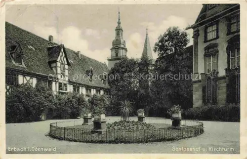 AK / Ansichtskarte Erbach  Odenwald Hessen Schlosshof und Kirchturm