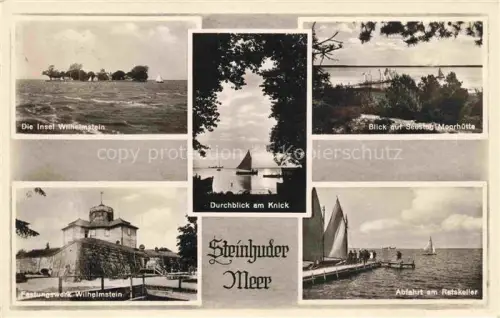 AK / Ansichtskarte Steinhuder Meer Wunstorf Insel und Festung Wilhelmstein Durchblick am Knick Moorhuette Abfahrt am Ratskeller