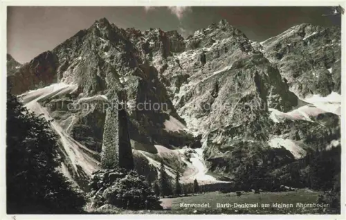 AK / Ansichtskarte Karwendel Schwaz Tirol AT Hermann von Barth Denkmal am kleinen Ahornboden mit Moserkar und Kaltwasserkarspitze