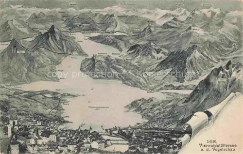 AK / Ansichtskarte Vierwaldstaettersee Vierwaldstaedtersee SZ Panoramakarte aus der Vogelschau