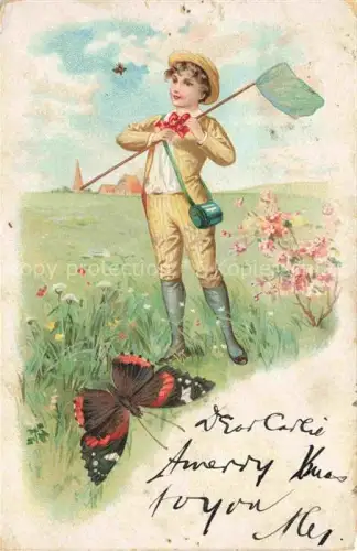 AK / Ansichtskarte Schmetterlings-AK Kind Wiese Litho