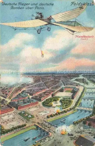 AK / Ansichtskarte PARIS 75 Weltkrieg 194 Deutsche Flieger und deutsche Bomben ueber Paris 30. August 1914 Feldskizze handkoloriert