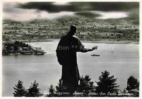 AK / Ansichtskarte Arona Lago Maggiore IT Statua San Carlo Borromeo Panorama