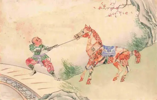 AK / Ansichtskarte Hong-Kong HONGKONG HK Mann mit Pferd Kuenstlerkarte