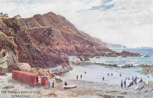 AK / Ansichtskarte Ilfracombe North Devon UK The Tunnels Bathing Cove Watercolour Drawing A.R. Quinton Kuenstlerkarte